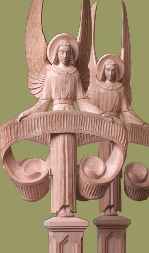 wood carved angels for pipe prgan pediment