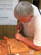 Student holding wood carving tool