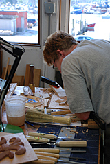 Student with all their wood carving tools